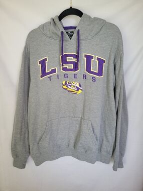 LSU Tigers Gray Pullover Hoodie with Purple Accents